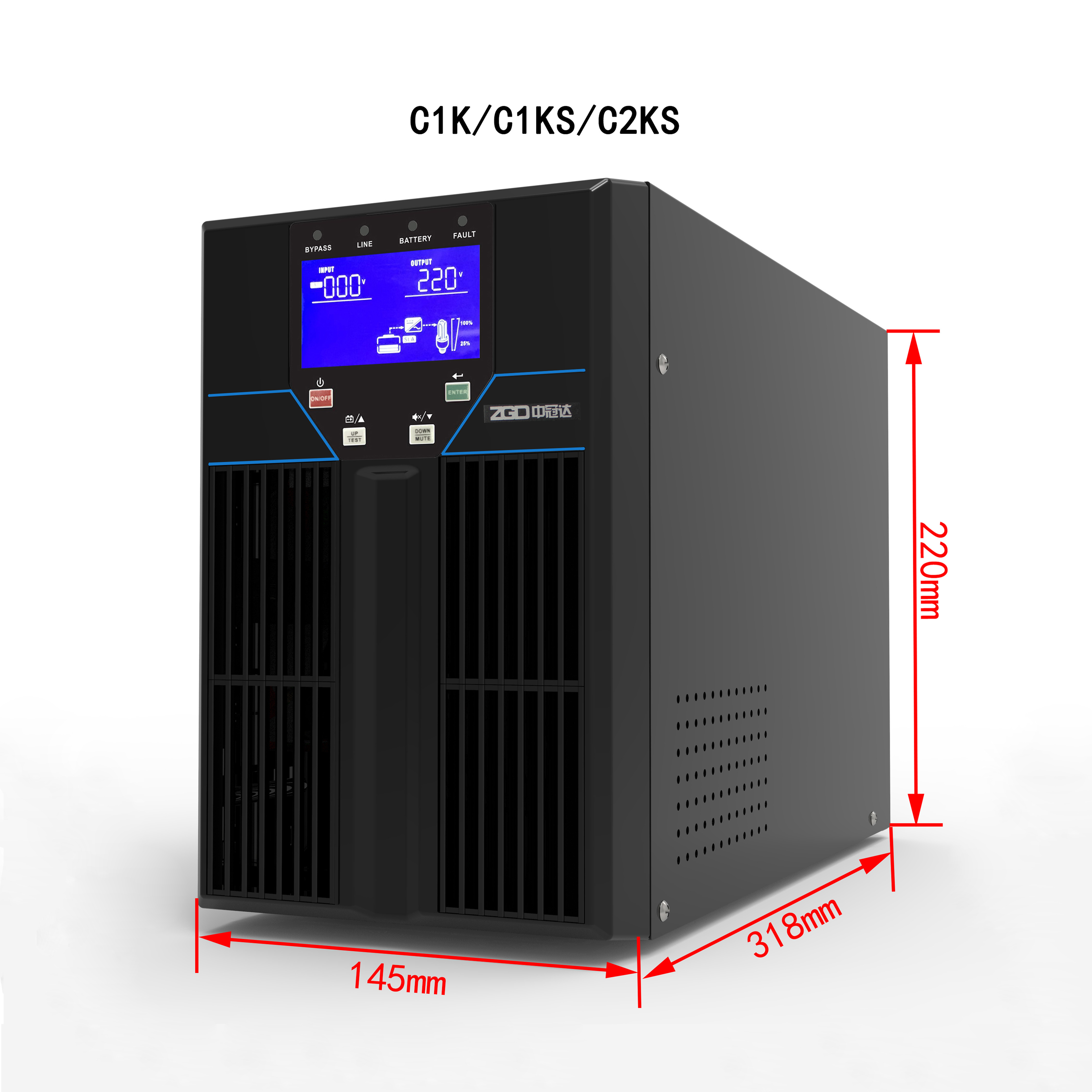 China Pure Sine Wave  800W High Frequency Online UPS 1KVA Black Color factory
