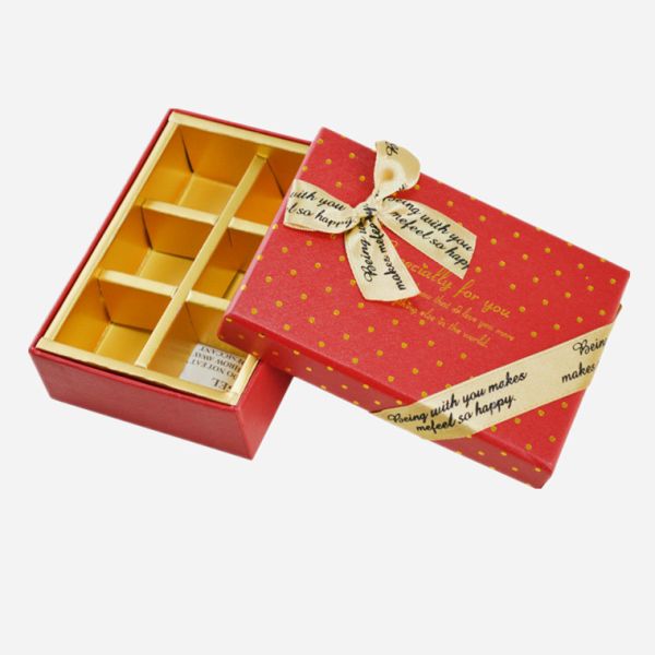rectangle paper chocolate packaging box uv printing with ribbon