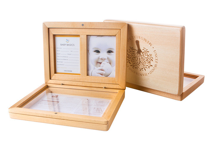baby keepsake box , solid wood baby hand and footprints photo