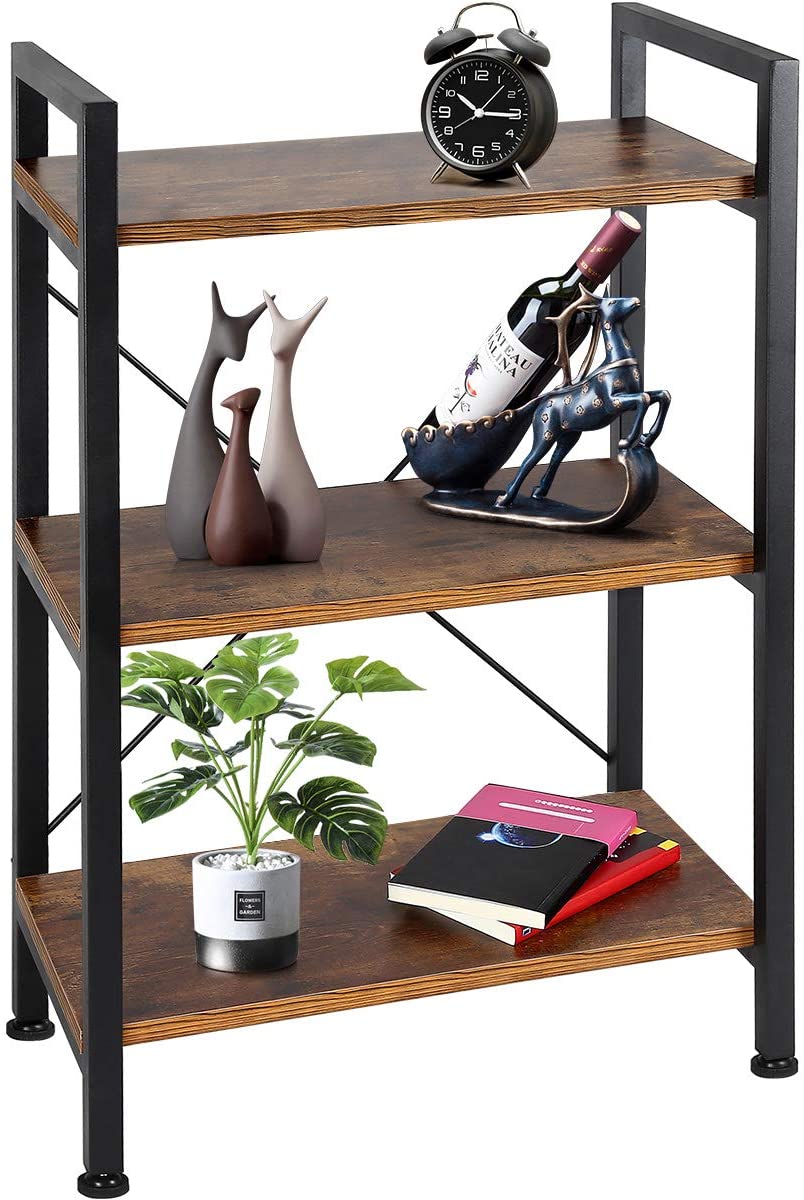 China Bookshelf 3-Tier Wood and Metal Shelves Industrial Bookcase Display Office Storage Rack Multifunctional Furniture factory