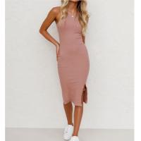 China Long Slim Knitted Dress Solid Color Vest Slim Long Knit Dress With Slit factory