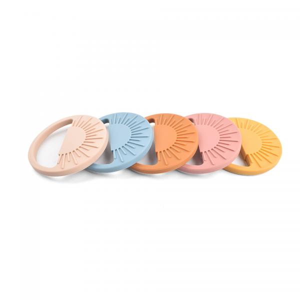 Quality Beige Pink Silicone Teether Ring Infants Teething Stacking Rings for sale