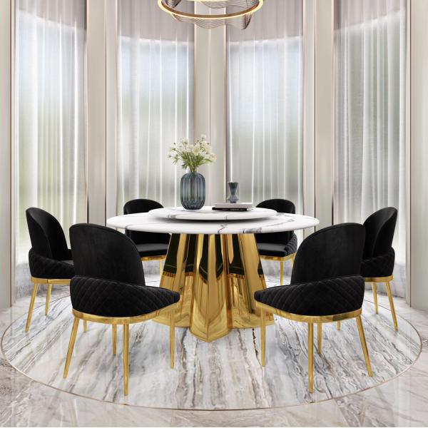 Quality Marble Round Turntable Dining Room Table With Stainless Steel Legs for sale