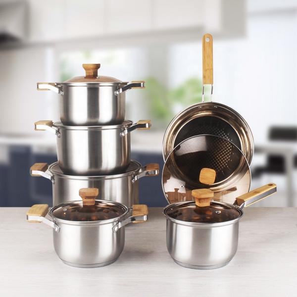 Quality Amazon TOP Seller 12 PCS Cooking Pot Set Non Stick Sauce Pan Milk Pot Frying Pan Deep Cookware Set For Kitchen for sale