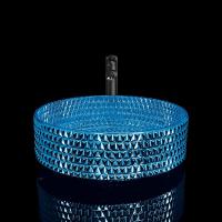 Quality Electroplated Blue Modern Glass Wash Basin , Blue Glass Vessel Sink for sale