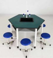 China Alum-alloy Wood Structure School Lab Furniture Hexagonal Laboratory Table Chemistry Lab Student Bench factory