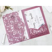China Pink Art Paper Laser Cut Wedding Cards With Ribbon For Wedding Party factory