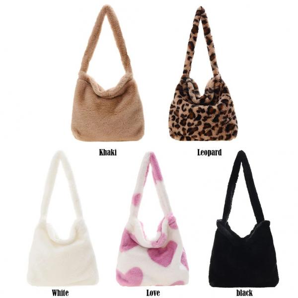Quality 2022 Wholesale Leopard Print Bags For Women Soft Plush Shoulder Bags Female Large Capacity Travel Bag Winter Warm Fluffy Totes for sale