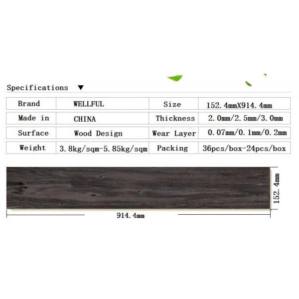 Quality Glue Down Anti Slip 2mm 6inch×36inch Grey Wood Design Industrial Style for sale