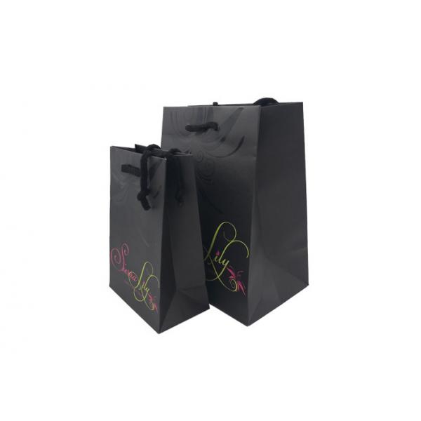 Quality High - End Recycled Present Paper Bag / Large Black Gift Bags Spot UV Logo for sale