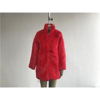 China Medium Length Girls Faux Fur Coat Red Color With Reverse Collar TW78516 factory