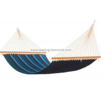 China Outside Variation Blue Striped Polyester Fabric Hammock With Wood Spreader Soft factory