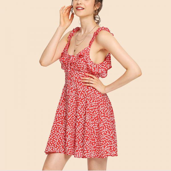 Quality 2018 fashion summer ruffle floral red mini backless dress for women for sale