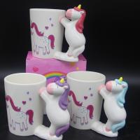 China Unicorn Ceramic Coffee Cups Novelty 3D Animal Handle Water Mug factory