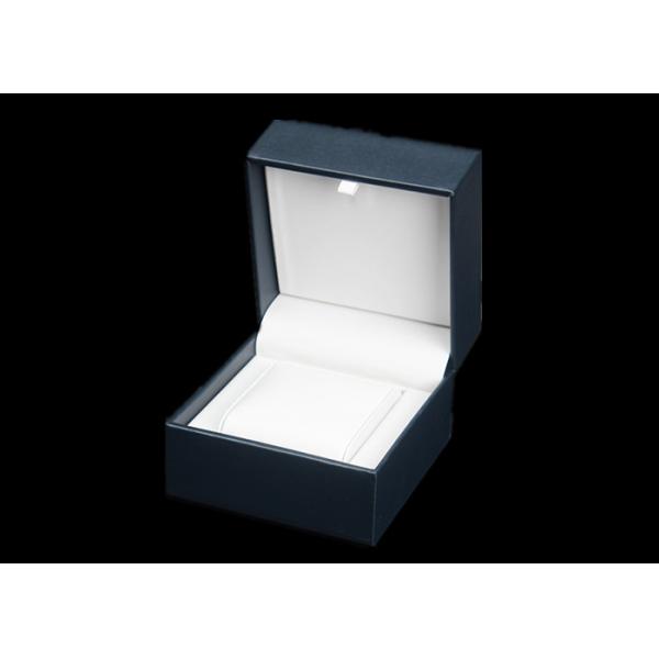 Quality High Grade Plastic Single Watch Box Dark Blue Internal White PU Material for sale