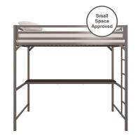 China Gray Single Person Metal Frame Loft Bed With Study Desk Book Shelf for sale