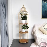 China Birdcage 5 Tier Flower Pot Stand , Gold Wrought Iron Flower Stand factory