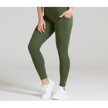 Quality Pocketed Yoga Womens Spandex Leggings Green Thick Nylon Spandex High Waist for sale