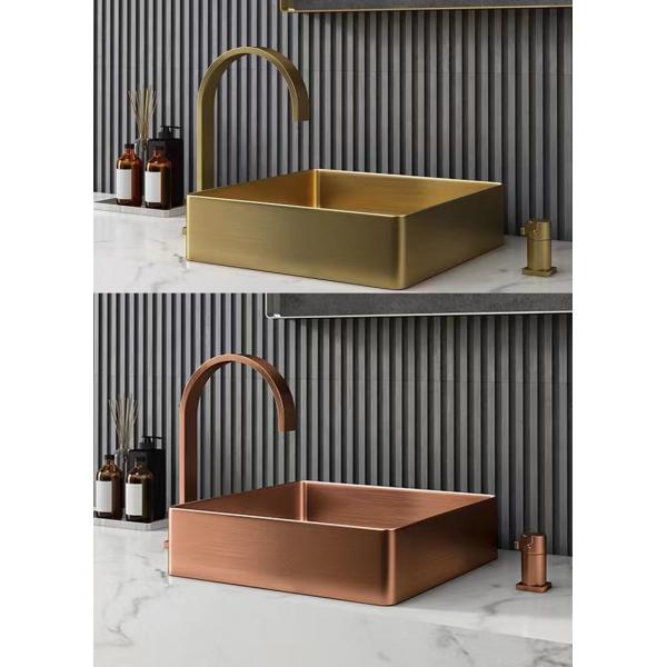 Quality Square 304 Stainless Steel Above Counter Sink With Pop Up Drain Brushed Rose for sale