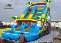 China 8*4m Rainbow Palm Tree Kids Water Slide With Cartoon Printing For Rent / Inflatable Wet Slide factory