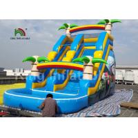 China 8*4m Rainbow Palm Tree Kids Water Slide With Cartoon Printing For Rent / Inflatable Wet Slide factory