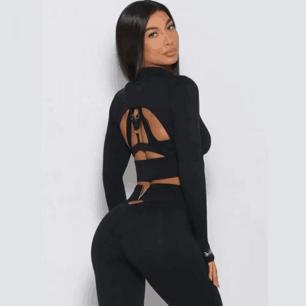 Quality Wholesale 3 Piece Sportswear Long Sleeve Crop Top Pant Yoga Workout Set Women for sale