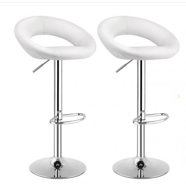 Quality White Color Adjustable Bar Stool Chair PU Leather Swivel In Polished Leg for sale