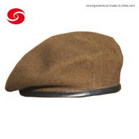 China Wool Polyester Military Uniform Hats Army Beret With PU Leather Binding factory