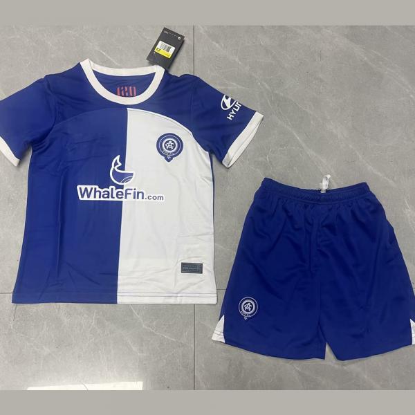 Quality White Blue Kids Soccer Jerseys Twill Jacquard Football Jersey Custom Name for sale