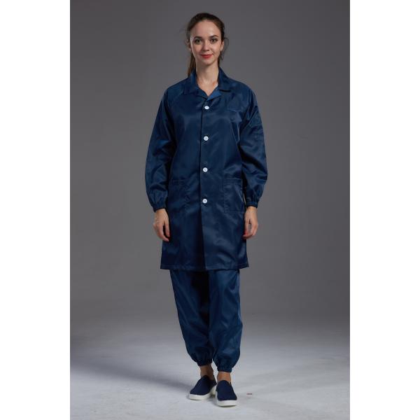 Quality Cleanroom resuable Anti static ESD smock Labcoat dark blue with conductive fiber for sale