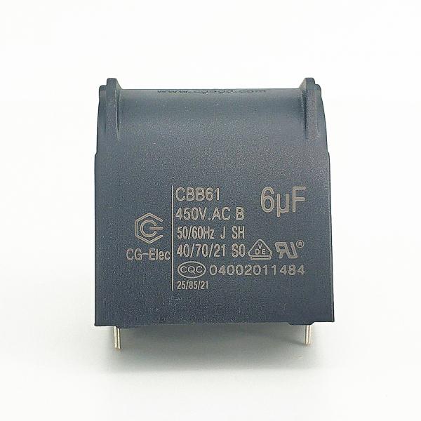 Quality CBB61 450V 6mfd Air Conditioner Fan Capacitor Tinned Copper Pin Black Epoxy for sale