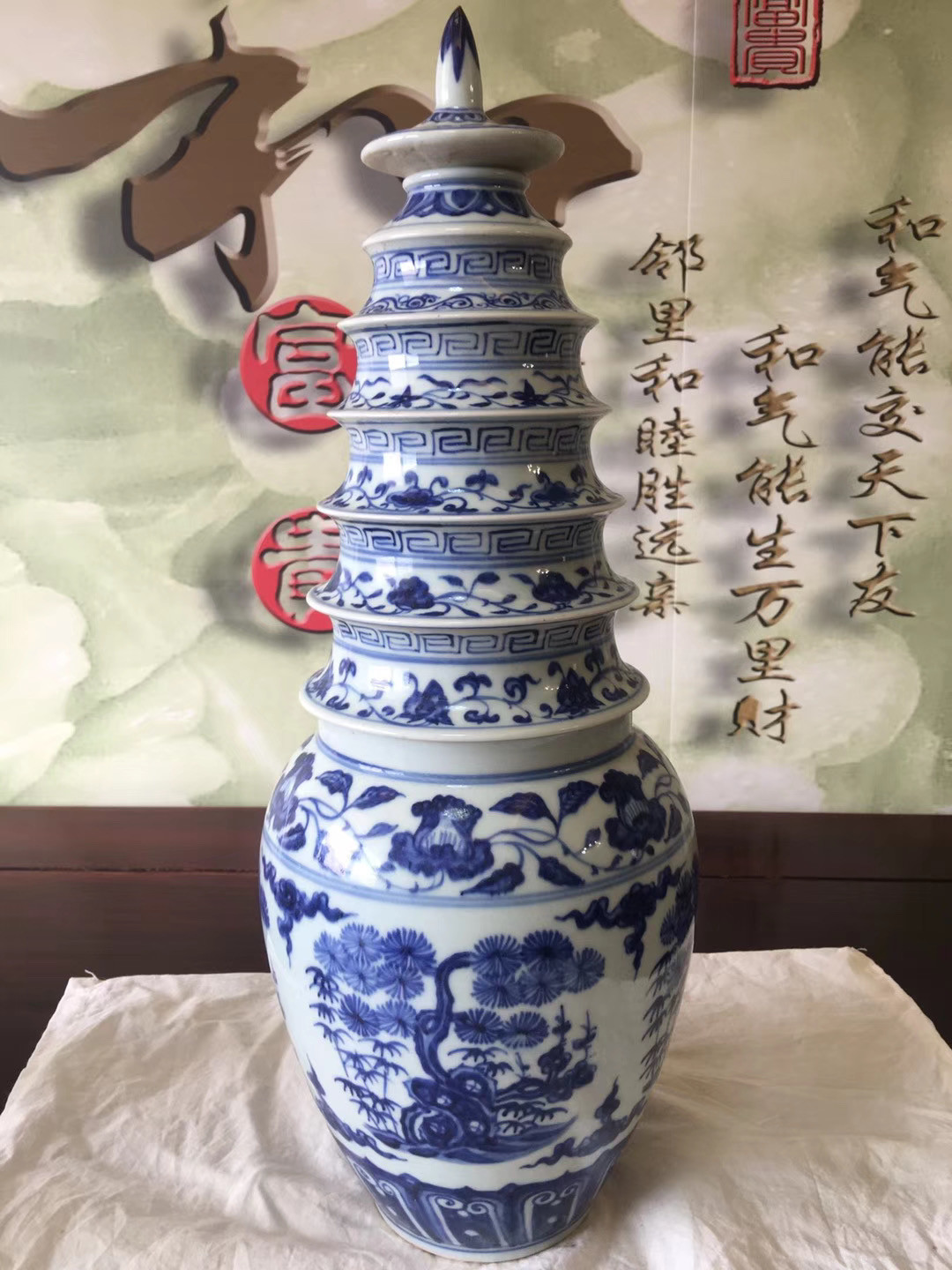 china Blue And White Pine Ancient Chinese Porcelain Bamboo And Plum Pagoda Bottle