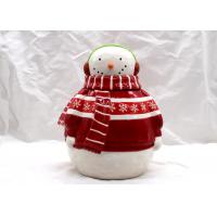 China Home Ceramic Cookie Jar / Christmas Snowman Cookie Jar With Headphone Dolomite Material factory