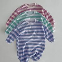 China Puppy Baby Graphic Printed Striped Long Sleeve Newborn Romper Organic Cotton factory