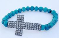 China Fancy Plating OEM Sideways Turquoise Bead Cross Bracelet Jewelry Making factory