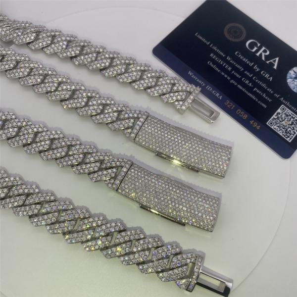 Quality Hip Hop Miami Cuban Link Chain 15mm VVS Moissanite Sterling Silve Cuban Link Necklace for sale