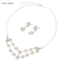 China VICKY.HSIEH Silver Bridal Crystal Rhinestone Flower Necklace Earring Set factory