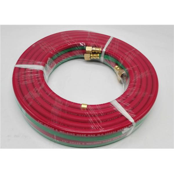 Quality Grade R Red & Green 1/4'' x 25ft Rubber Twin Hose for Oxygen - Acetylene for sale