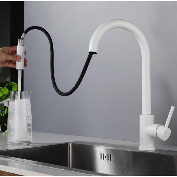 Quality SUS304 Kitchen Extendable Pull Out Sink Faucet Tap With Sprayer Matte white for sale