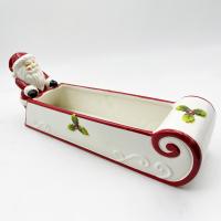 China Hand Painted Ceramic Cookie Holder Santa Snowman Candy Bowl Festive Home Decoration factory