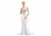 China Elegant White Tassels Beading Long Evening Gown Dress For Ladies factory
