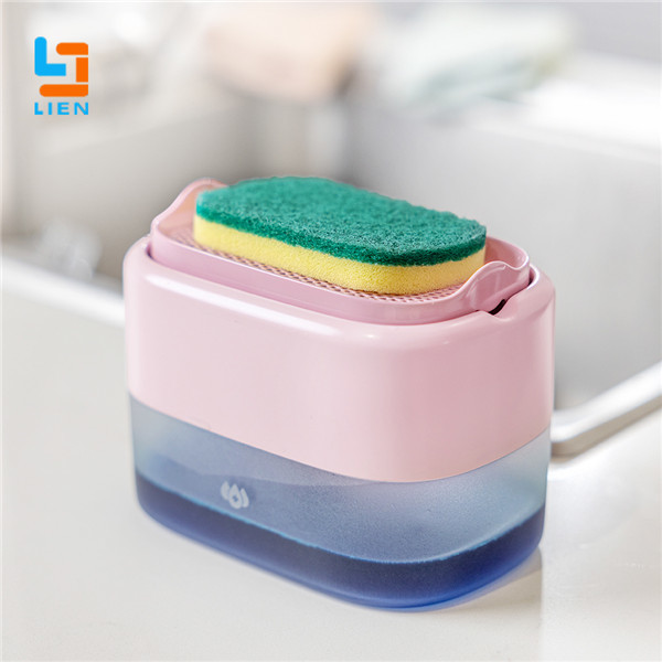 China ABS Material Pump Kitchen Soap Dispenser Liquid Soap Dispenser With Sponge Holder factory