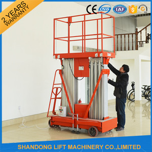 Quality 12m Hydraulic 2 Post Aluminum Alloy Man Lift Rental For Aerial Wok Platform for sale