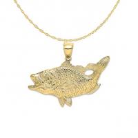 China Carat in Karats 10K Yellow Gold Open Mouth Bass Fish Pendant Charm With 14K Yellow Gold Lightweight Rope Chain Necklace factory