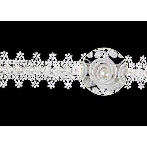 Quality 3D Flower French Venice Guipure Lace Trim With Pearl Bead For Bridal Wedding Dress for sale