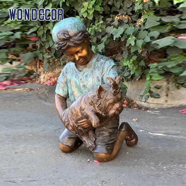 Quality Customized garden decoration, life-size bronze statue of a young man playing for sale