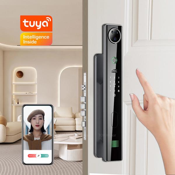 Quality Peephole Smart Home Front Door Lock Tuya Biometric Anti Peep Code Keyless Unlock for sale