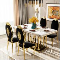 China Modern Style Dining Room Furnitures Marble Stainless Steel Dining Table Velvet / PU Seat factory