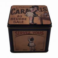 China Customized Square Caramel Candy Tin Can Hinged Lid Tin Box With Dispenser Opening factory
