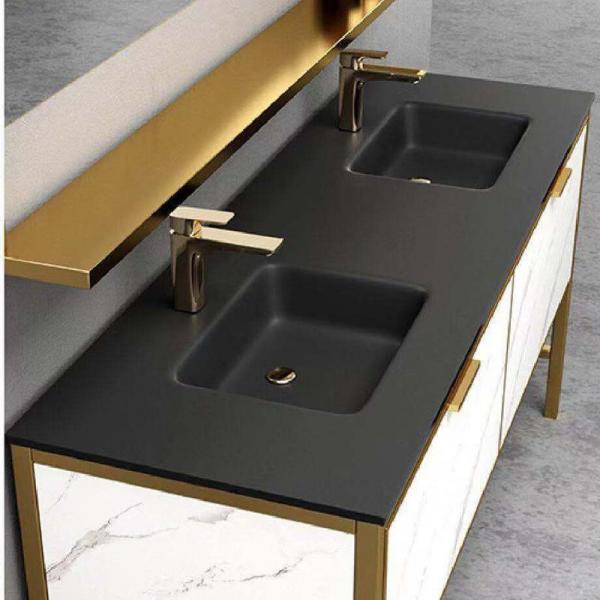 Quality Customized Bathroom Tempered Glass Sink Vanity Single Or Double Vessel Sink Countertop for sale